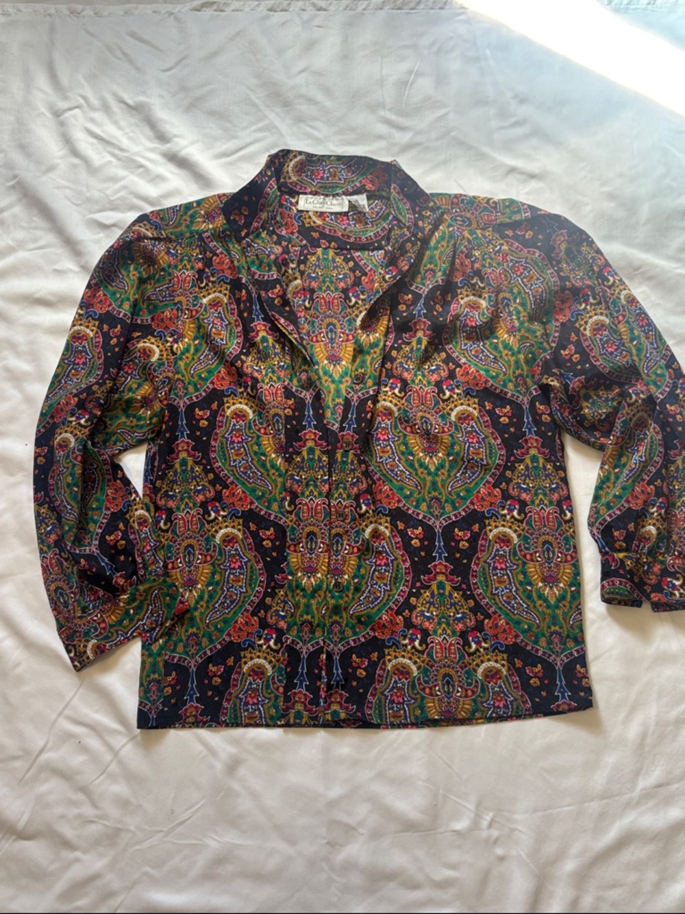 Vintage Paisley Button-Down Shirt - Black/Green